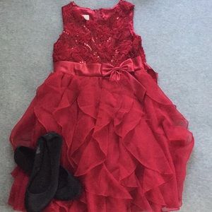 Red Ruffled Girls Formal Dress